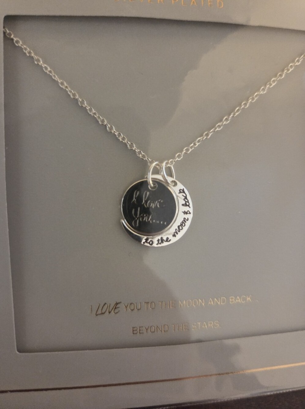 Sterling Silver 'To the Moon & Back' Crescent Pendant Necklace